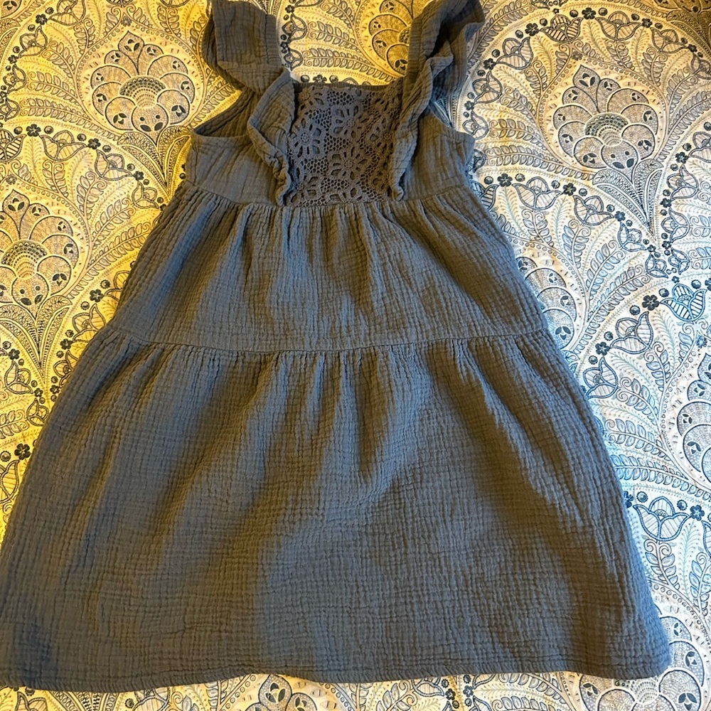 WonderNation Navy Kids Dress with Lace Detail